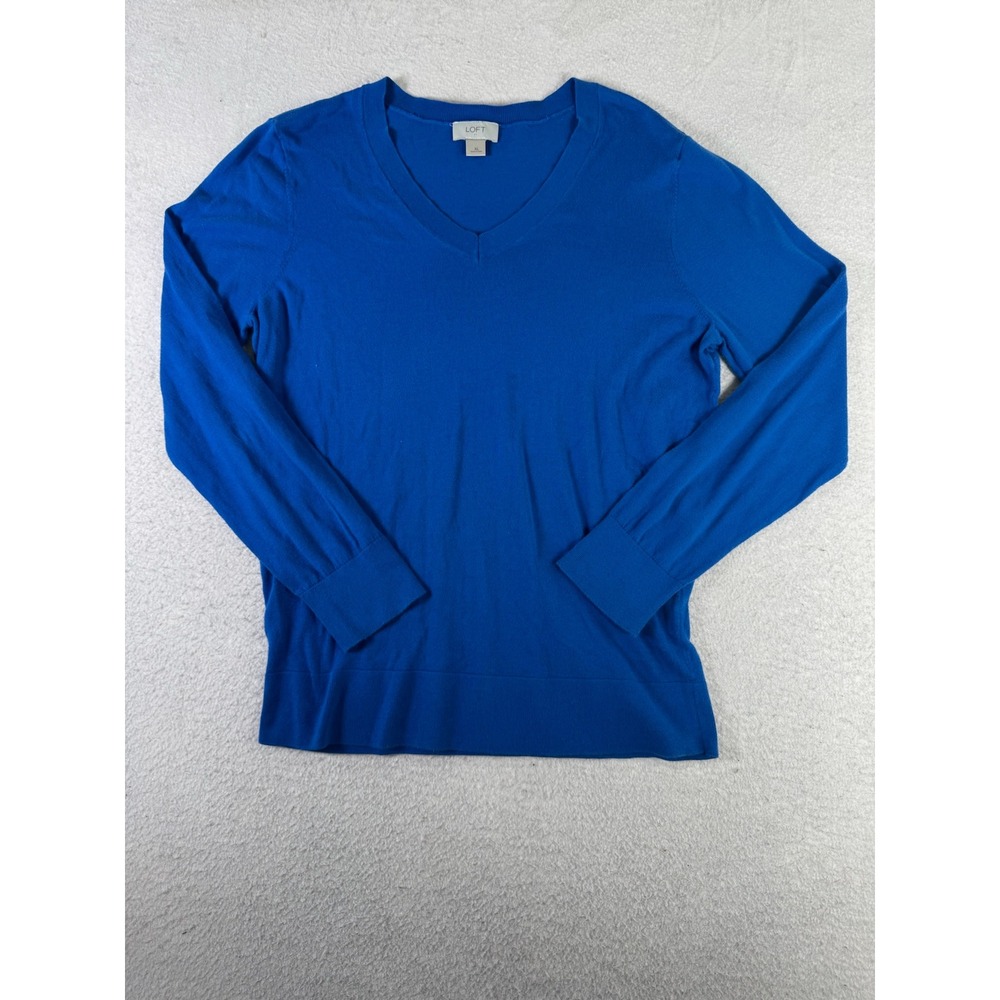 LOFT V-Neck Sweater Womens XL Royal Blue Excellent 100% Cotton Long Sleeve